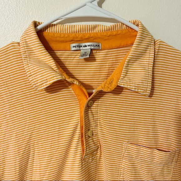 Peter Millar Men's Short Sleeve Orange & White Striped Polo Shirt medium top - Picture 5 of 8